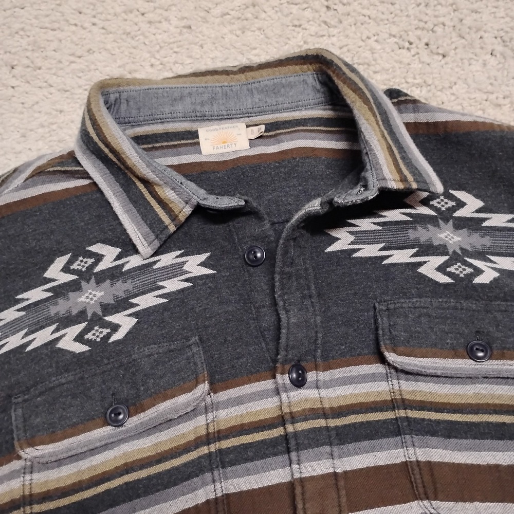 Faherty Good Feather Shirt Mens XL Multicolor Aztec Flannel Desert Southwestern